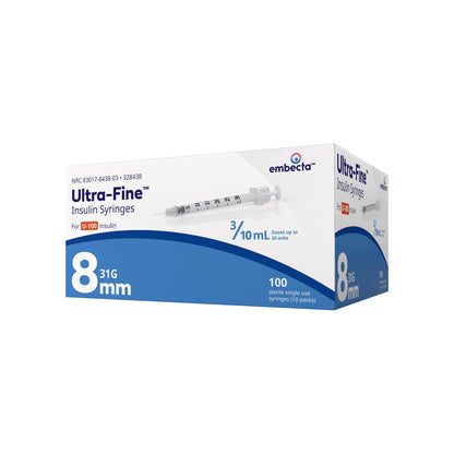 Standard Insulin Syringe with Needle Ultra-Fine™ 0.3 mL 5/16 Inch 31 Gauge NonSafety Regular Wall