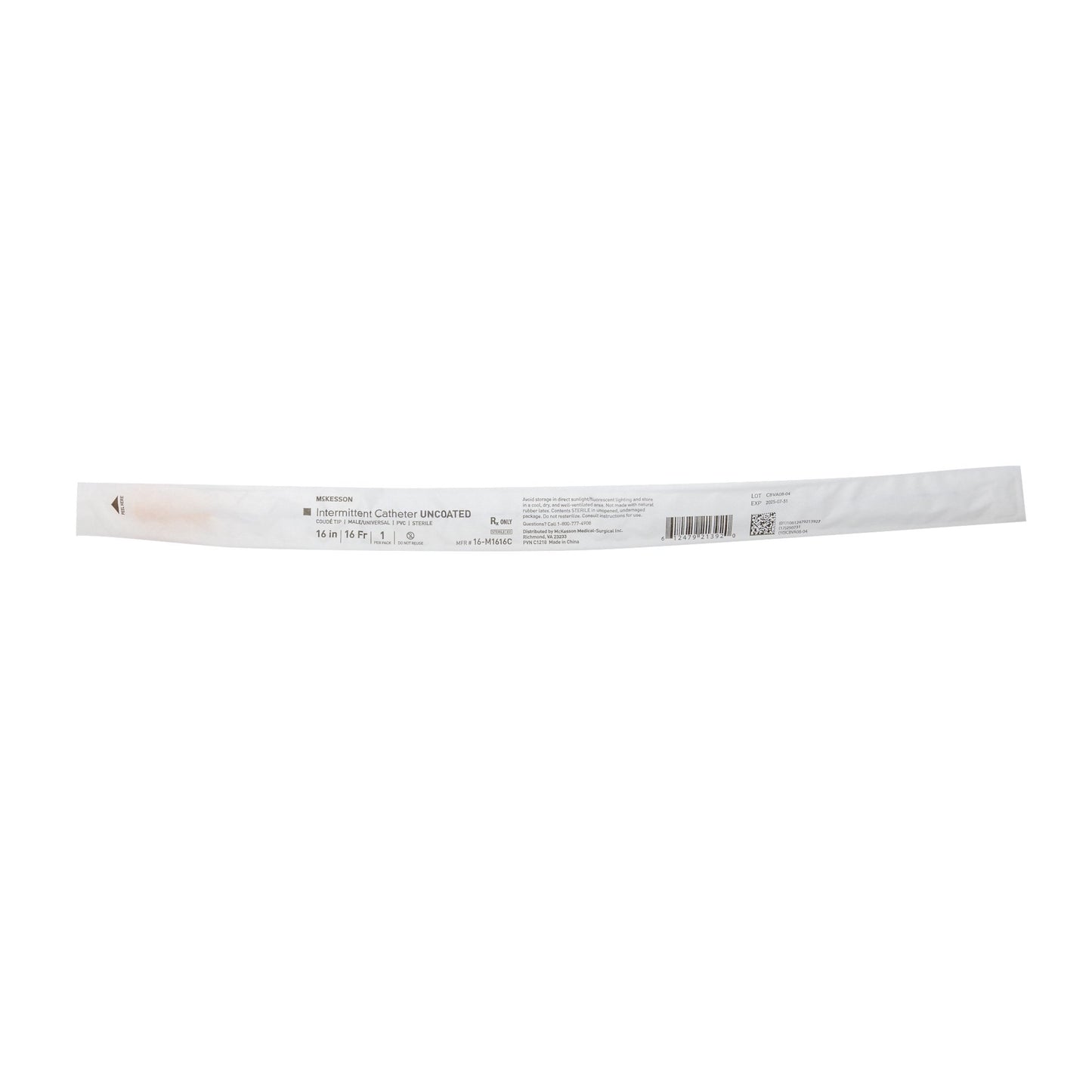 McKesson Male Urethral Catheter, 16 Fr, Coude Tip