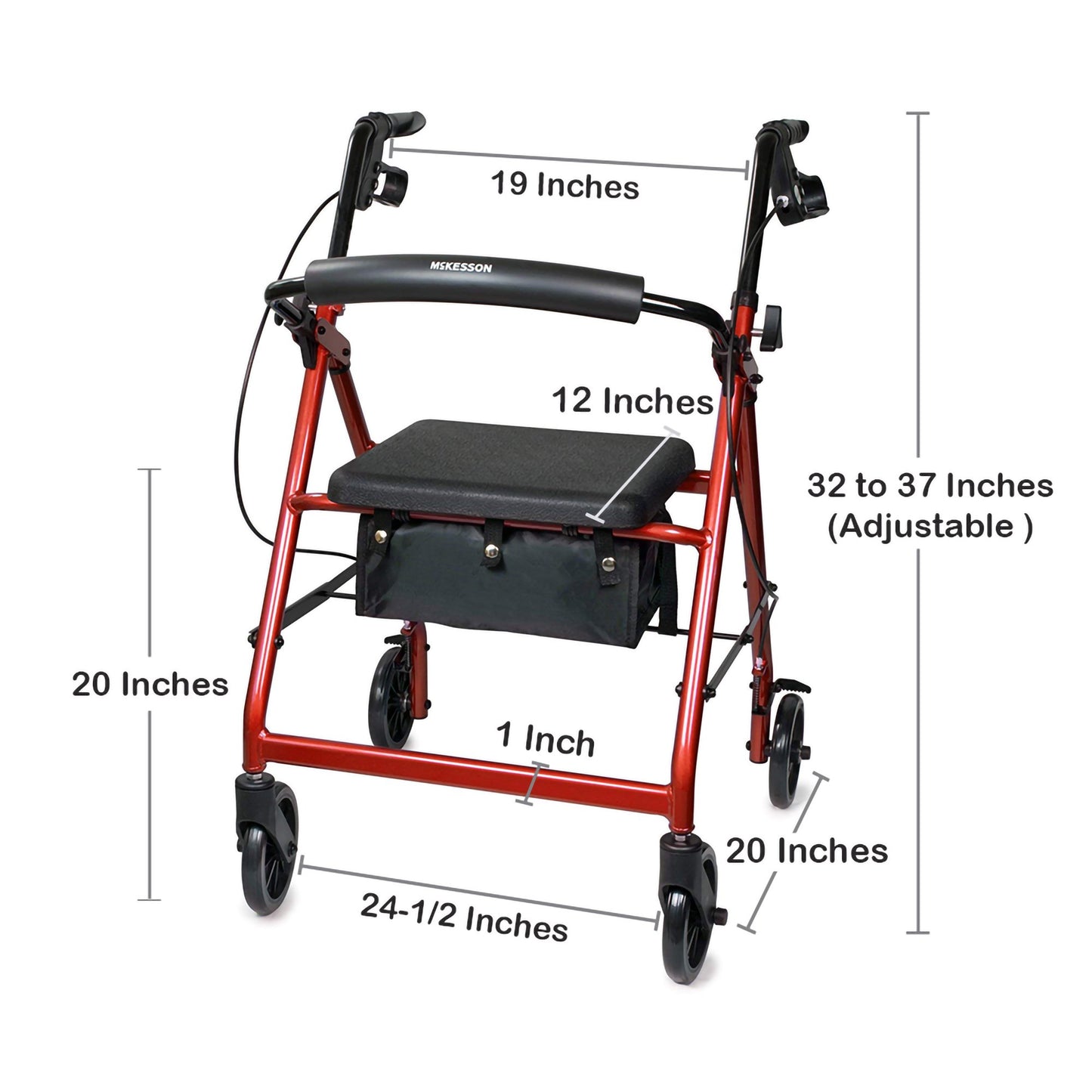 McKesson Folding Aluminum Four-Wheel Rollator, Red