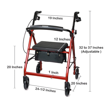 McKesson Folding Aluminum Four-Wheel Rollator, Red