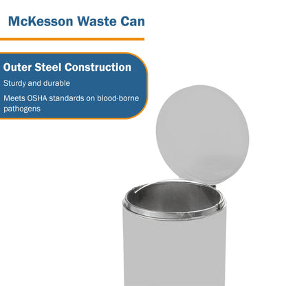 McKesson Trash Can with Plastic Liner, Step-On, Round, Steel, Silver, 32 Qt