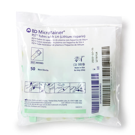 BD 365985 Microtainer Capillary Blood Collection Tube Lithium Heparin / Separator Gel Additive 400 µL to 600