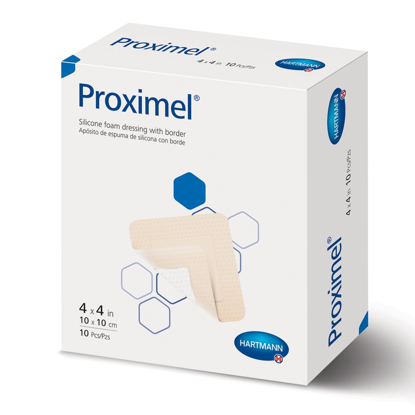 Foam Dressing Proximel® 4 X 4 Inch With Border Waterproof Film Backing Silicone Adhesive Square Sterile