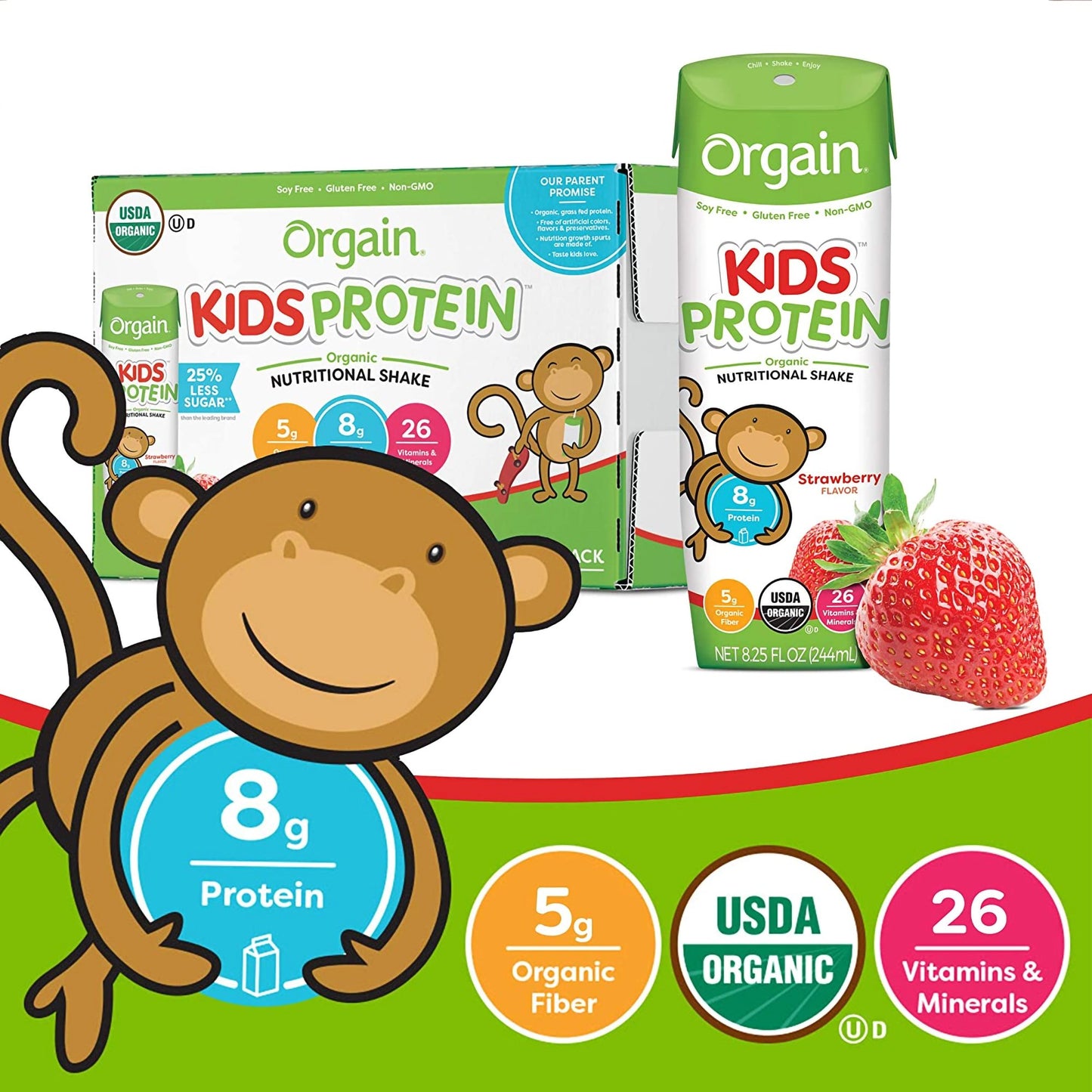 Orgain® Kids® Protein Organic Nutritional Shake, Strawberry, 8.25-ounce carton