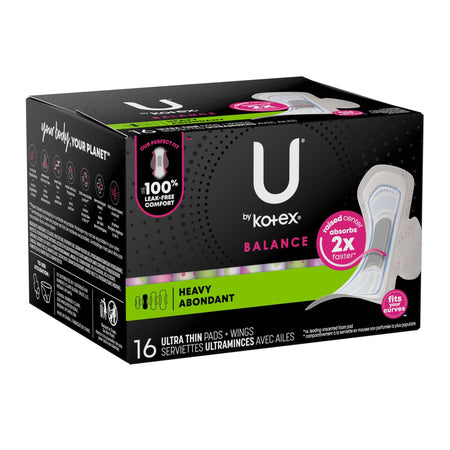 Feminine Pad U by Kotex® Balance Ultra Thin Overnight with Wings Heavy Absorbency