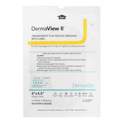 DermaView II™ Transparent Film Dressing with Border, 4 x 4½ Inch