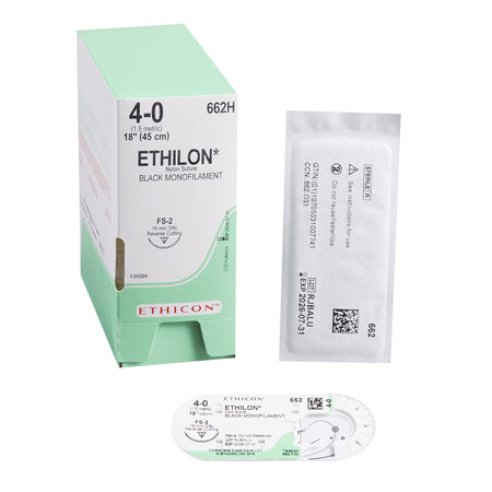 Ethicon 662H Ethilon Nylon Nonabsorbable Suture with Needle, Reverse Cutting Monofilament
