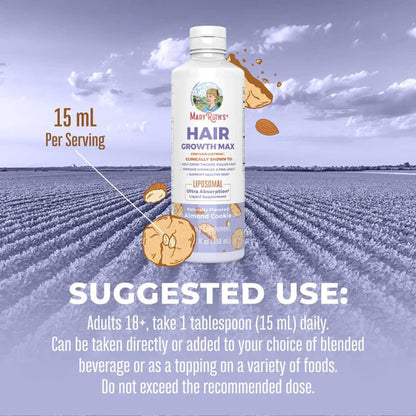 Dietary Supplement Mary Ruth's® Hair Growth Max Liposomal Vitamin E / B6 / Biotin 4 mg / 3 mg / 10,000 mcg Strength Liquid 15.22 oz. Almond Cookie Flavor