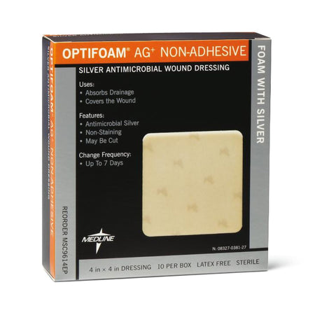 Medline MSC9614EP Optifoam Ag+ Foam Dressing with Silver, 4 x 4 Inch