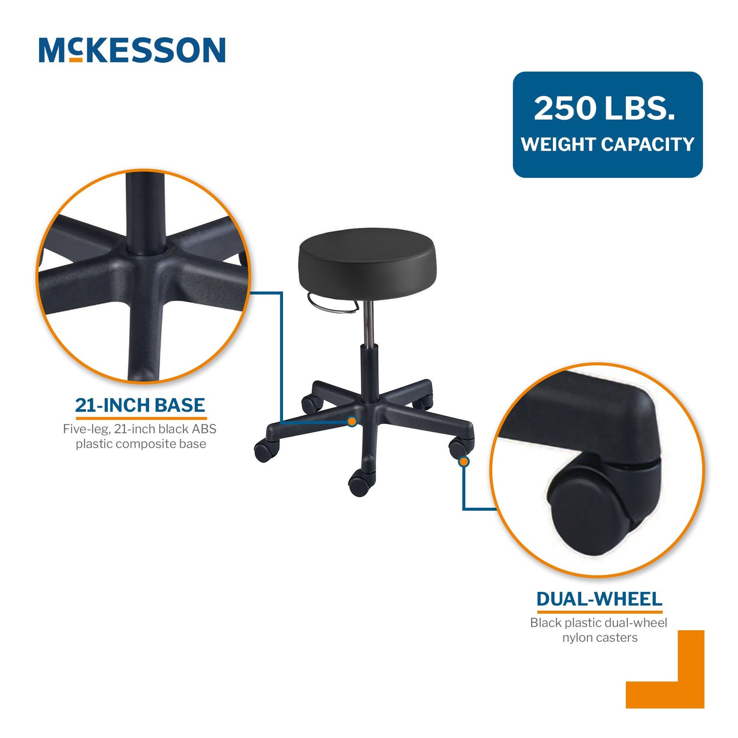McKesson Round Pneumatic Exam Stool, Black