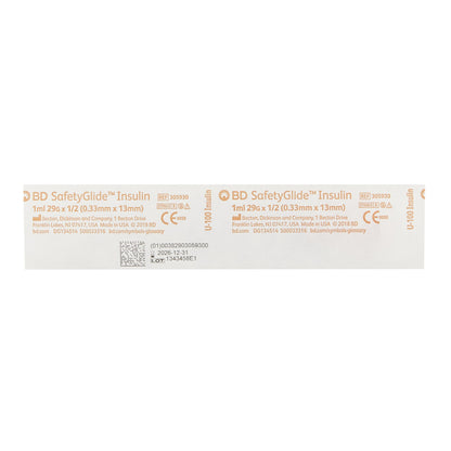SafetyGlide™ Insulin Syringe with Needle, 29 Gauge, 1/2 Inch Needle Length