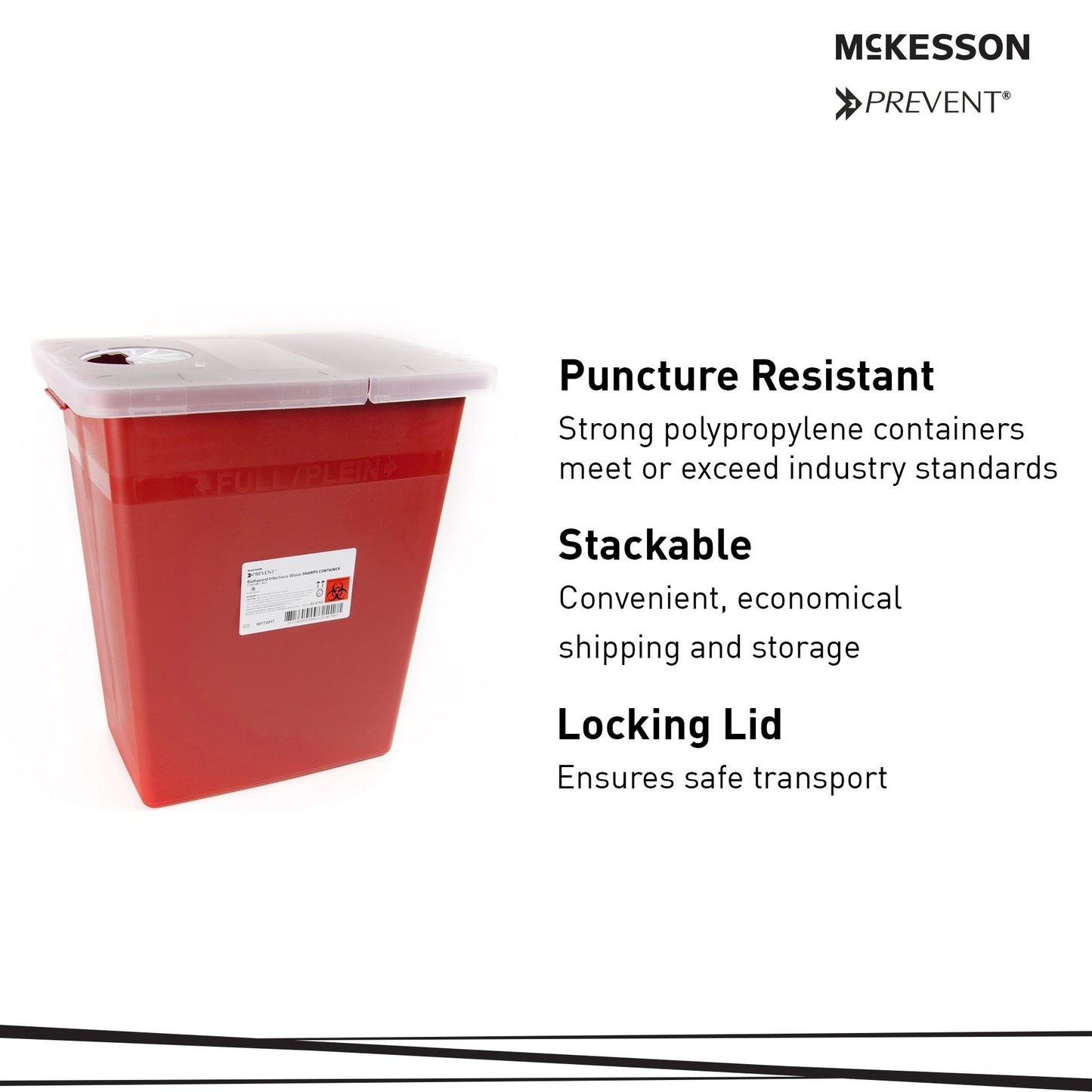 McKesson Prevent® Sharps Container, 8 Gallon, 13.75 x 13.75 x 14 Inch