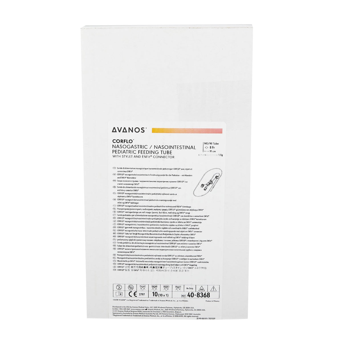 Avanos Medical Sales LLC 40-8368 Corflo-ULTRA Ped NG Pediatric Nasogastric Feeding Tube, 8 Fr., 36-Inch