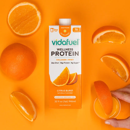Vidafuel Wellness Protein Drink with Collagen and Whey, Orange Burst Flavor