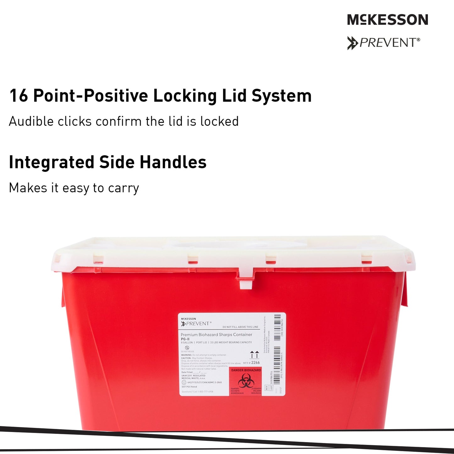 McKesson Prevent® Sharps Container, 8 Gallon, 13-1/2 x 17-3/10 x 13 Inch