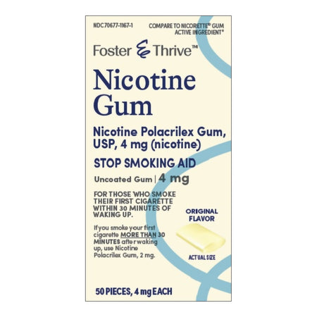 McKesson 70677116701 Foster & Thrive Nicotine Polacrilex 4 mg Gum, Original Flavor