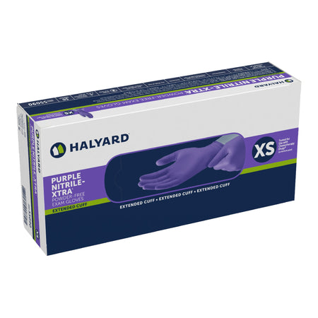 Halyard 55090 Purple Nitrile-Xtra Extended Cuff Length Exam Glove, Extra Small, Purple