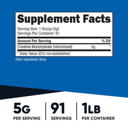 Oral Supplement Nutricost Creatine Monohydrate Unflavored Powder 1 lb. Canister