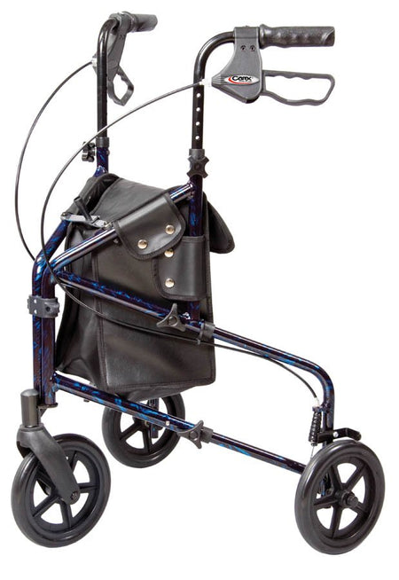 Carex® Trio 3-Wheel Rolling Walker, 7.5 in. Wheel, 31.75 - 38 in. Handle, Blue, 250 lbs, Aluminum Frame