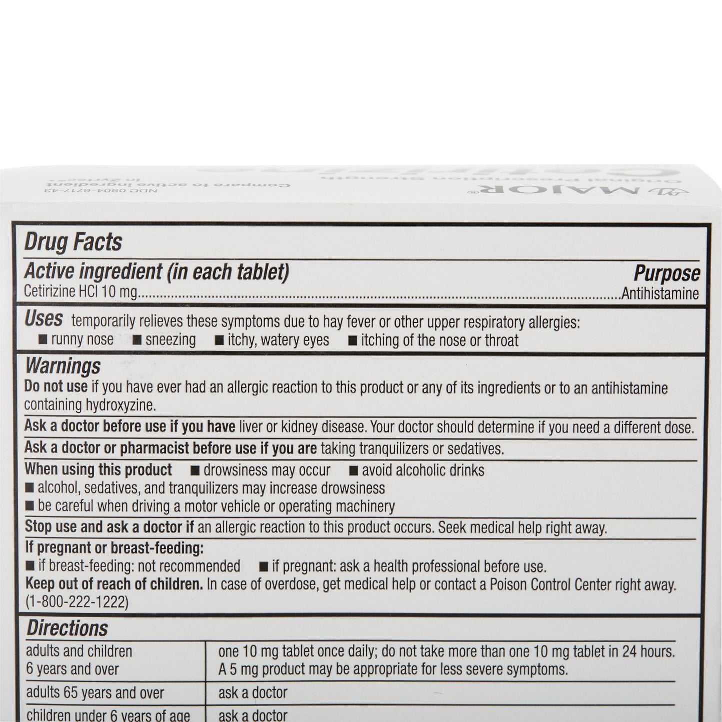 Major® Cetirizine Antihistamine