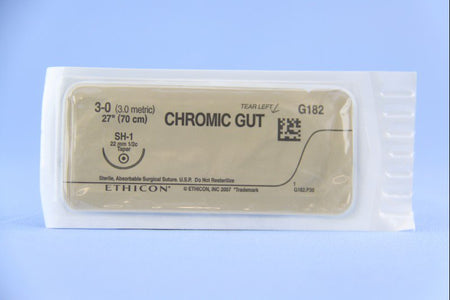 Ethicon 2213 GUT CHROMIC Absorbable Suture with Needle, Size 3-0, SH-1 Taper Point Monofilament
