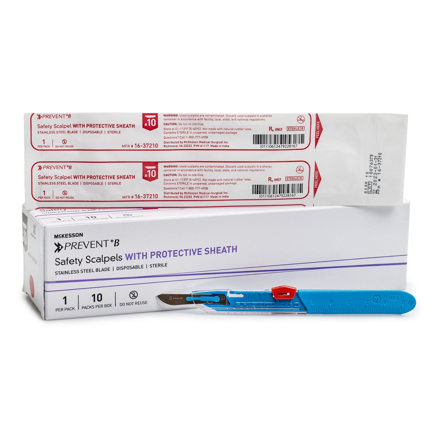 Safety Scalpel McKesson Prevent® B No. 10 Stainless Steel / Plastic Classic Grip Handle Sterile Disposable