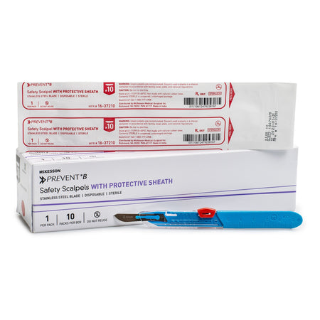 Safety Scalpel McKesson Prevent® B No. 10 Stainless Steel / Plastic Classic Grip Handle Sterile Disposable