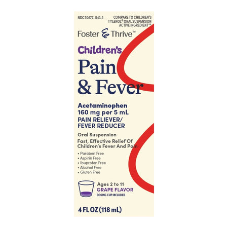McKesson 70677114301 Foster & Thrive Acetaminophen Children's Pain Relief, Grape Flavor