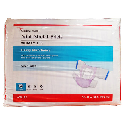 Cardinal 66063S Wings Plus Quilted Stretch Heavy Absorbency Incontinence Briefs, Size 1
