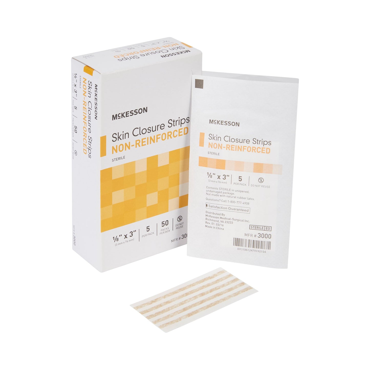 McKesson Non-Reinforced Skin Closure Strip, 1/8 x 3 in.