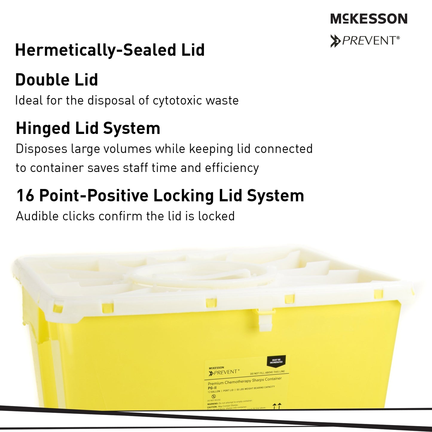 McKesson Prevent® Chemotherapy Sharps Container, 12 Gal., 20.8 x 17.3 x 13 Inch