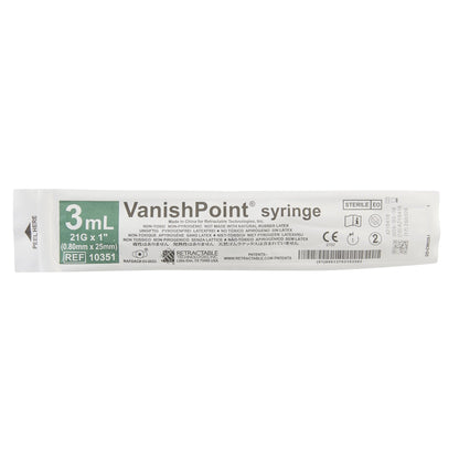 VanishPoint® 3 mL Syringe with Hypodermic Needle, 21 Gauge, 1 Inch