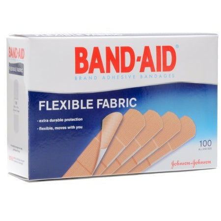 Johnson & Johnson 8137004444 Band-Aid Flexible Fabric Tan Adhesive Strip, 1 x 3 Inch