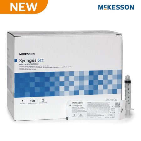 McKesson 16-S5C General Purpose Syringe, 5 mL, Luer Lock Tip, Flat Top Style