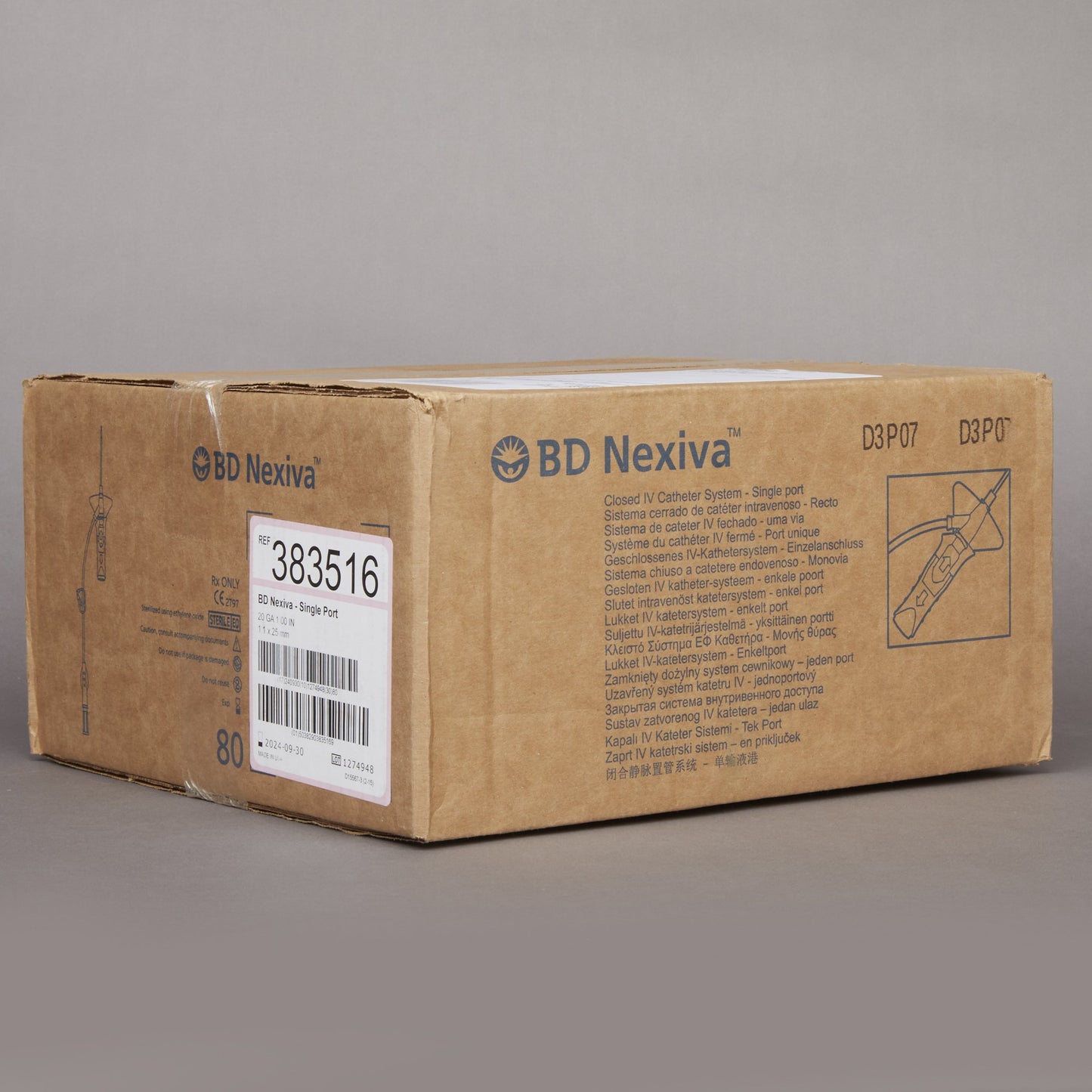 BD Nexiva™ 383516 Closed IV Catheter 20 Gauge 1 Inch Blood Control Winged Hub