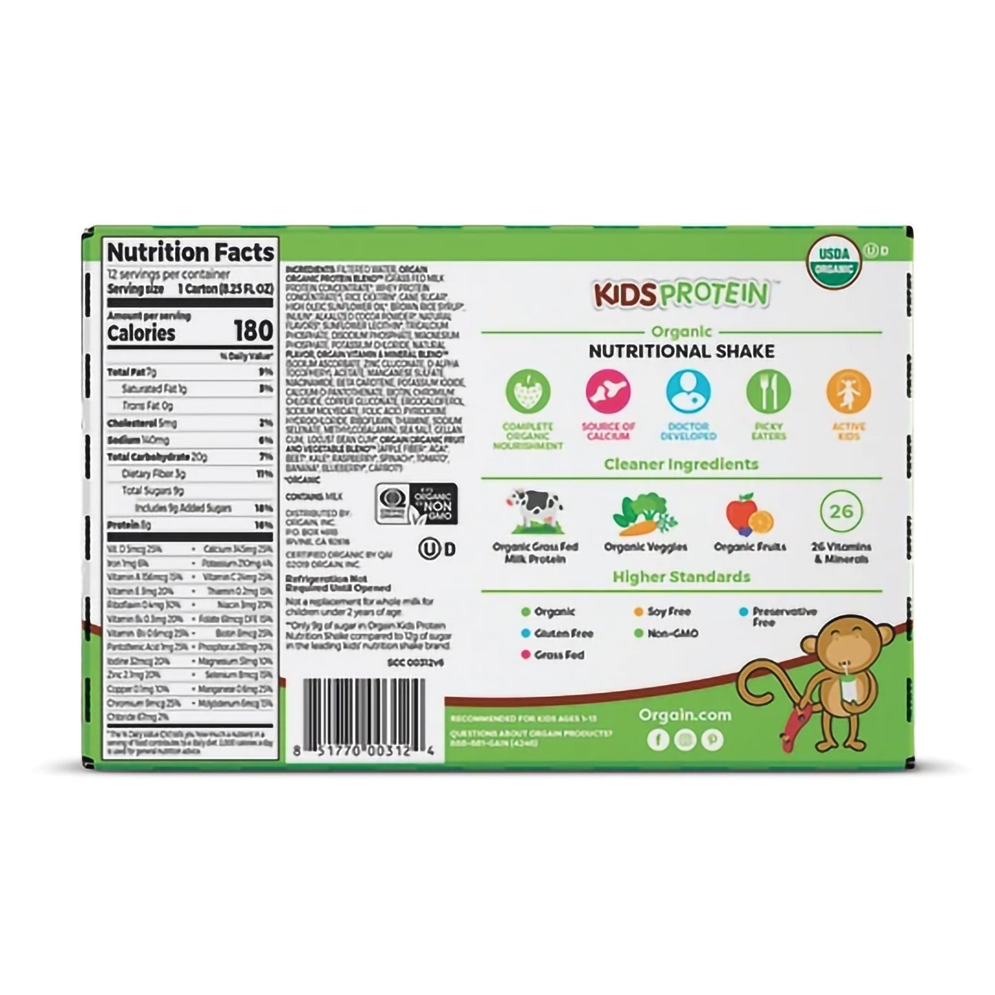 Orgain® Kids® Protein Organic Nutritional Shake, Chocolate, 8.25-ounce carton