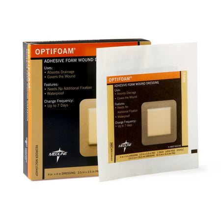 Medline MSC1044EP Optifoam Adhesive with Border Foam Dressing, 4½ x 4½ Inch