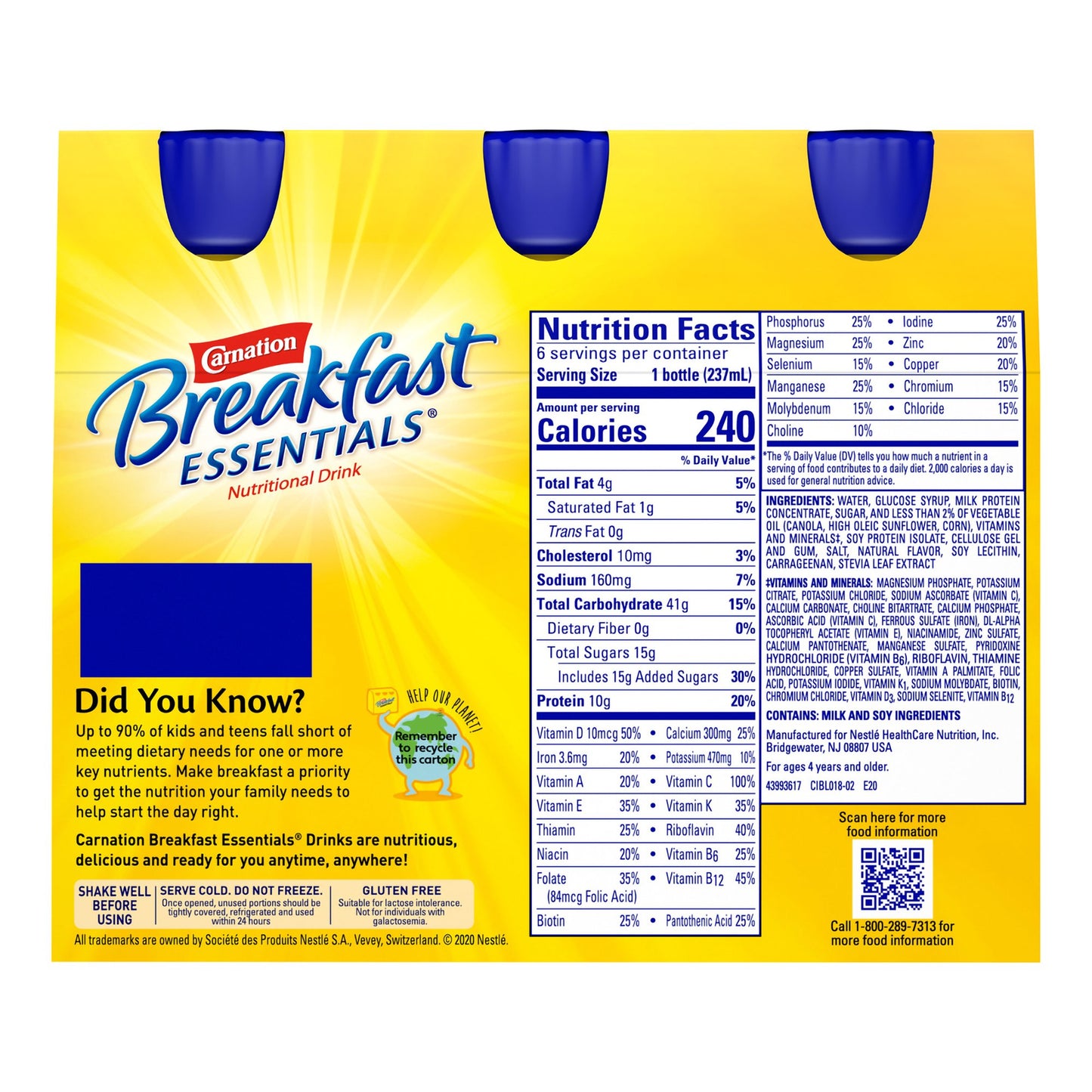 Carnation Breakfast Essentials® Vanilla Nutritional Drink, 8-ounce bottle