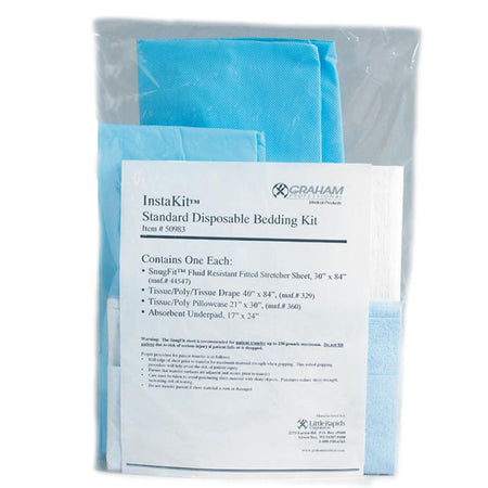 Stretcher Sheet Set InstaKit® Flat Sheet / Fitted Sheet / Pillowcase / Absorbent Underpad Blue / White Tissue / Poly / Tissue Sheet, Tissue / Poly Pillowcase Disposable