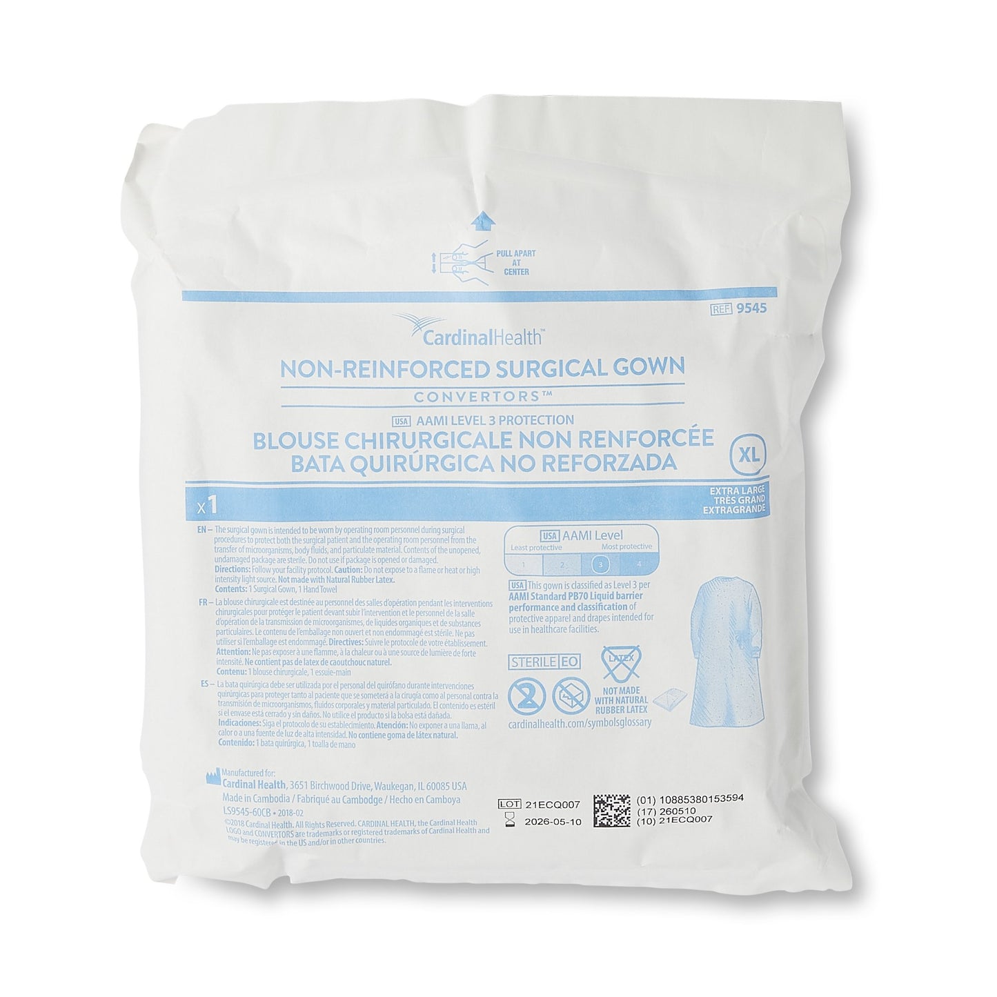 Cardinal Health™ Nonreinforced Surgical Gown, 3-Layer Microfiber, Extra Large