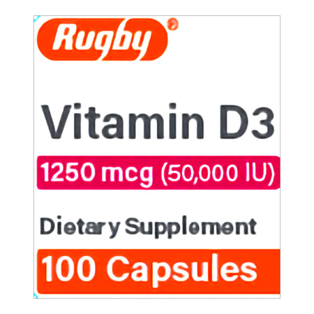 Major Pharmaceuticals 80681017400 Rugby 50,000 IU Vitamin D-3 Capsules