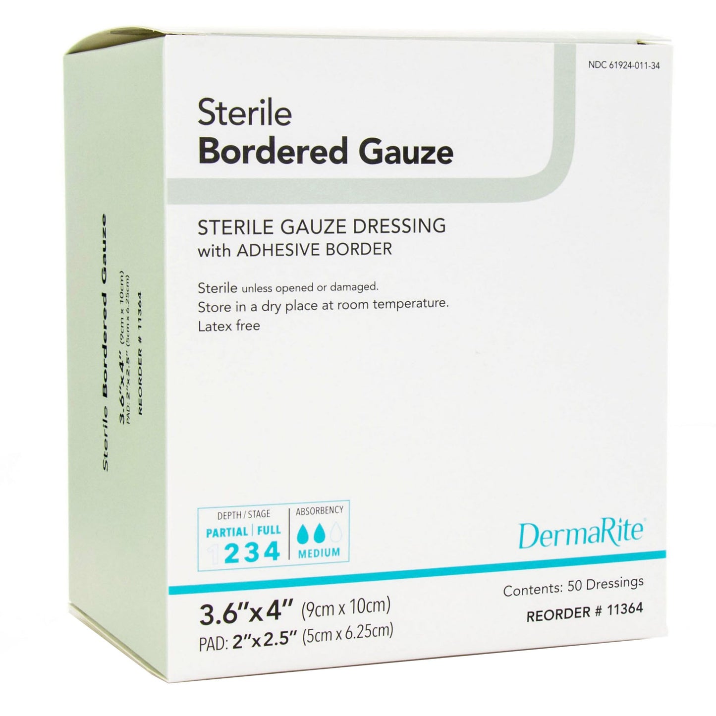 DermaRite® Gauze Adhesive Dressing, White, Sterile, 3-3/5 x 4 inch