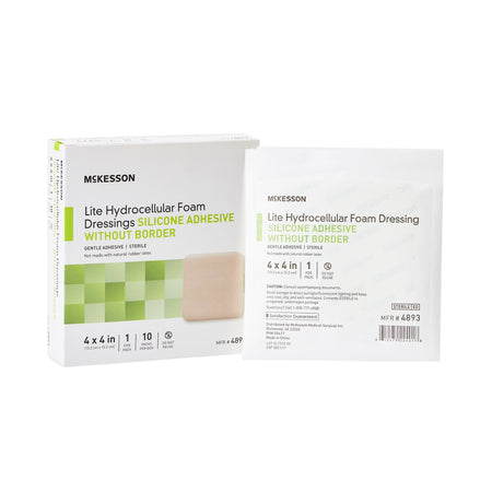 McKesson 4893 Lite Hydrocellular Foam Dressing w/ Silicone Adhesive w/o Border, 4 x 4