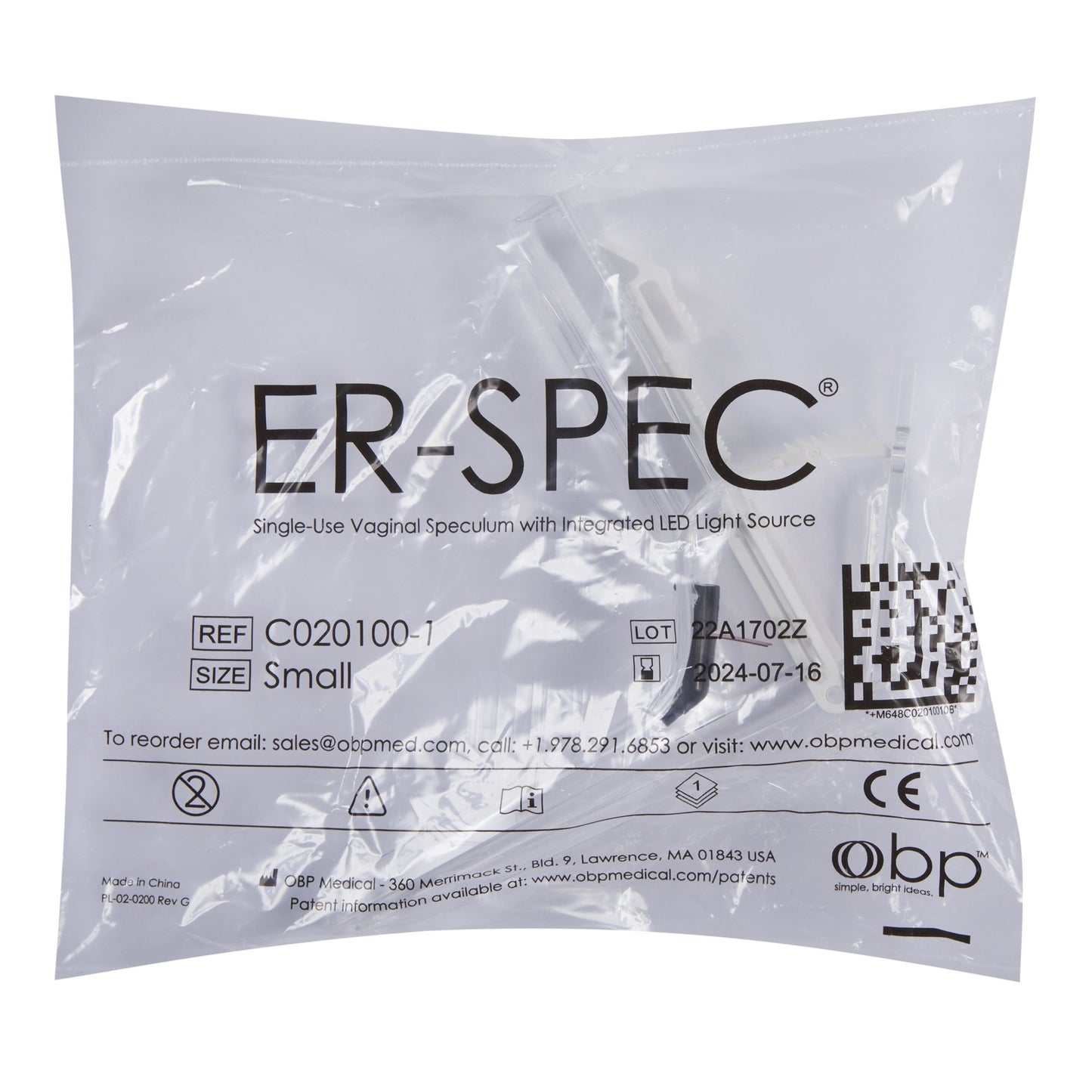 Vaginal Speculum ER-SPEC® Pederson NonSterile Office Grade Acrylic Small Double Blade Duckbill Disposable Built-In Light Source