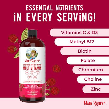 Mary Ruth's™ Liquid Morning Multivitamin, Raspberry Flavor, 30-ounce Bottle