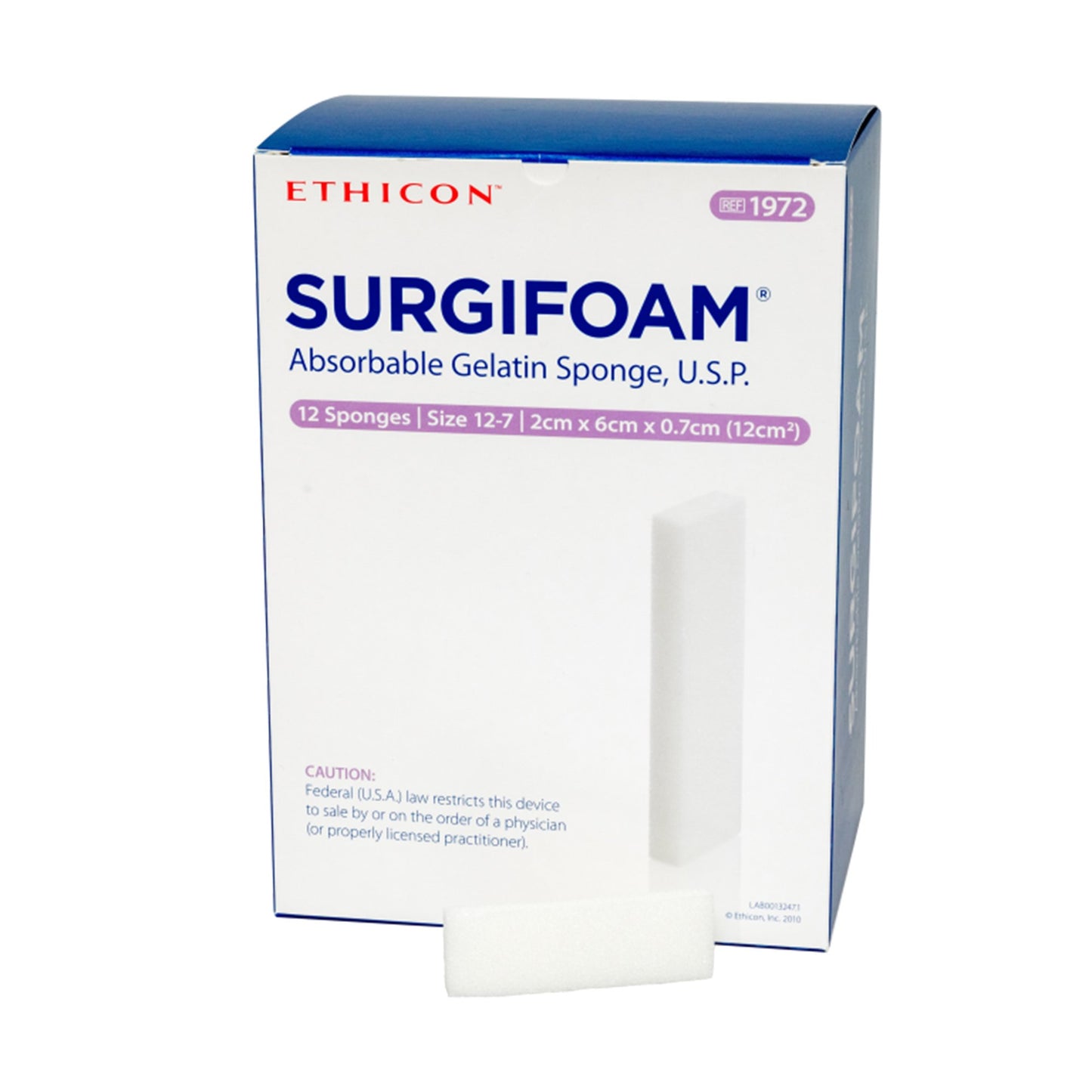 Ethicon Surgifoam Absorbable Gelatin Sponge Surgifoam 2 X 6 cm X 7mm, Sterile | Ethicon 1972 by J & J Healthcare Systems.