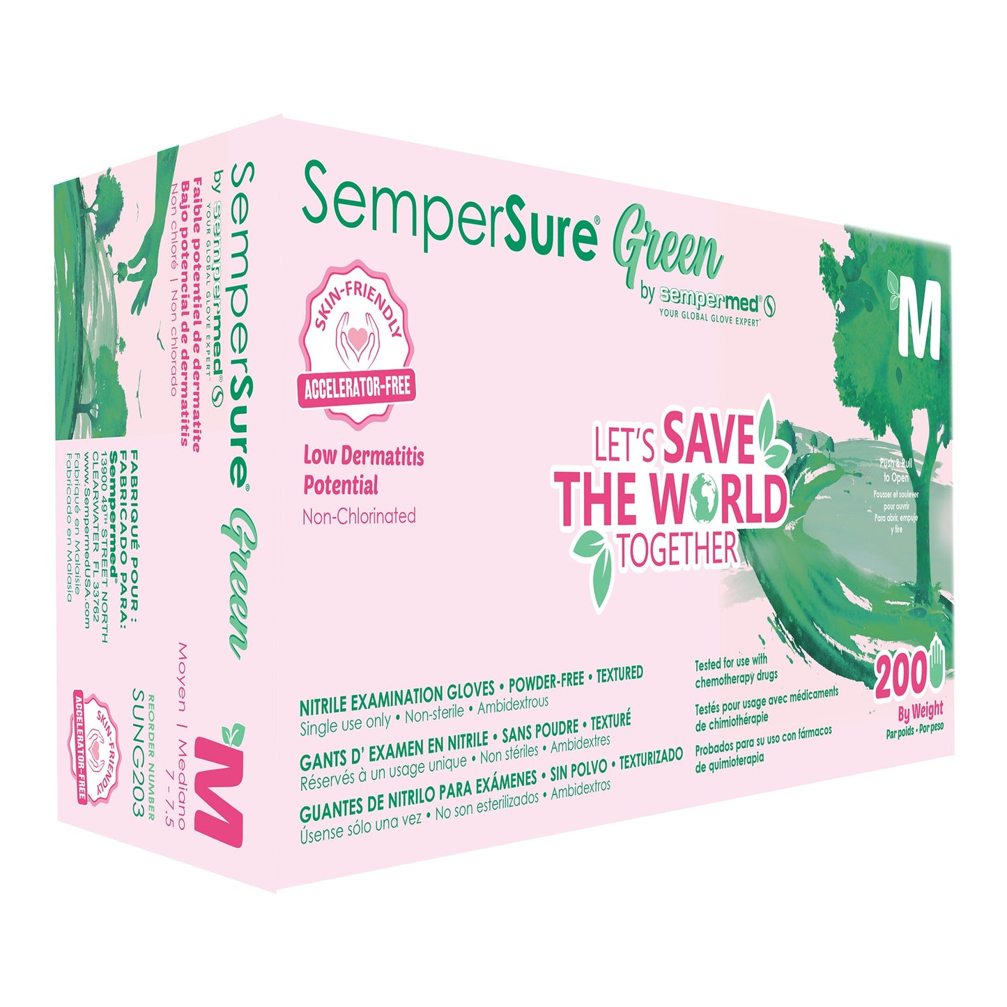 Exam Glove SemperSure™ Medium NonSterile Nitrile Standard Cuff Length Textured Fingertips Green Chemo Tested