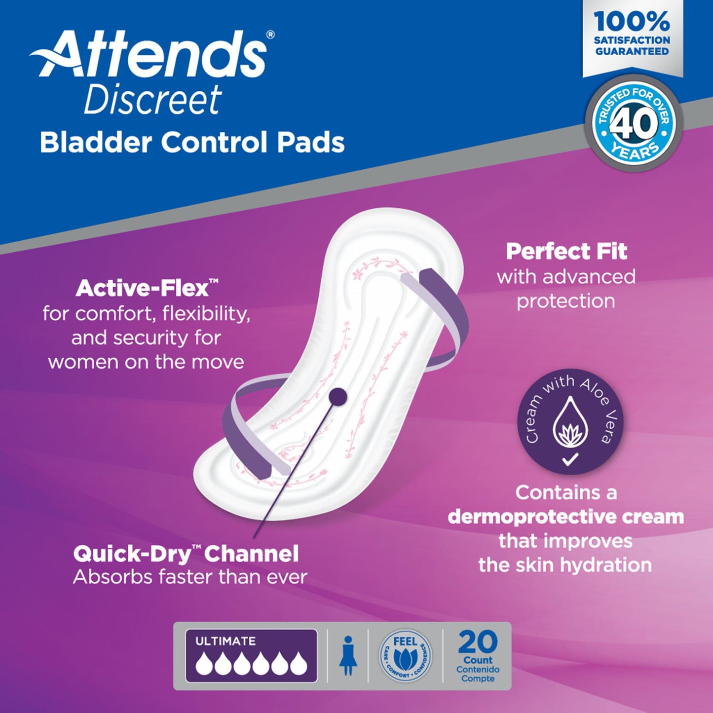 Attends® Discreet Women's Ultimate Bladder Control Pad, 15-Inch Length