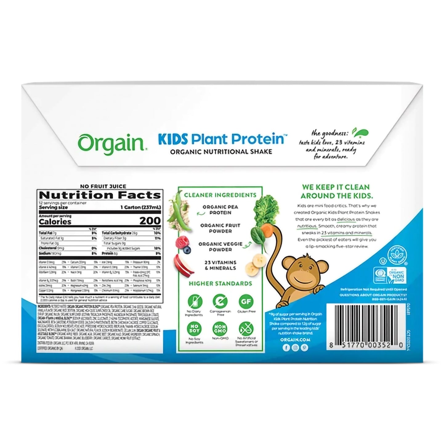 Orgain® Kids Plant Protein™ Organic Nutritional Shake, Vanilla, 8-ounce carton