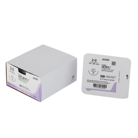 Ethicon J839D Coated Vicryl Polyglactin 910 Absorbable Suture with Needle, Taper Point Braided